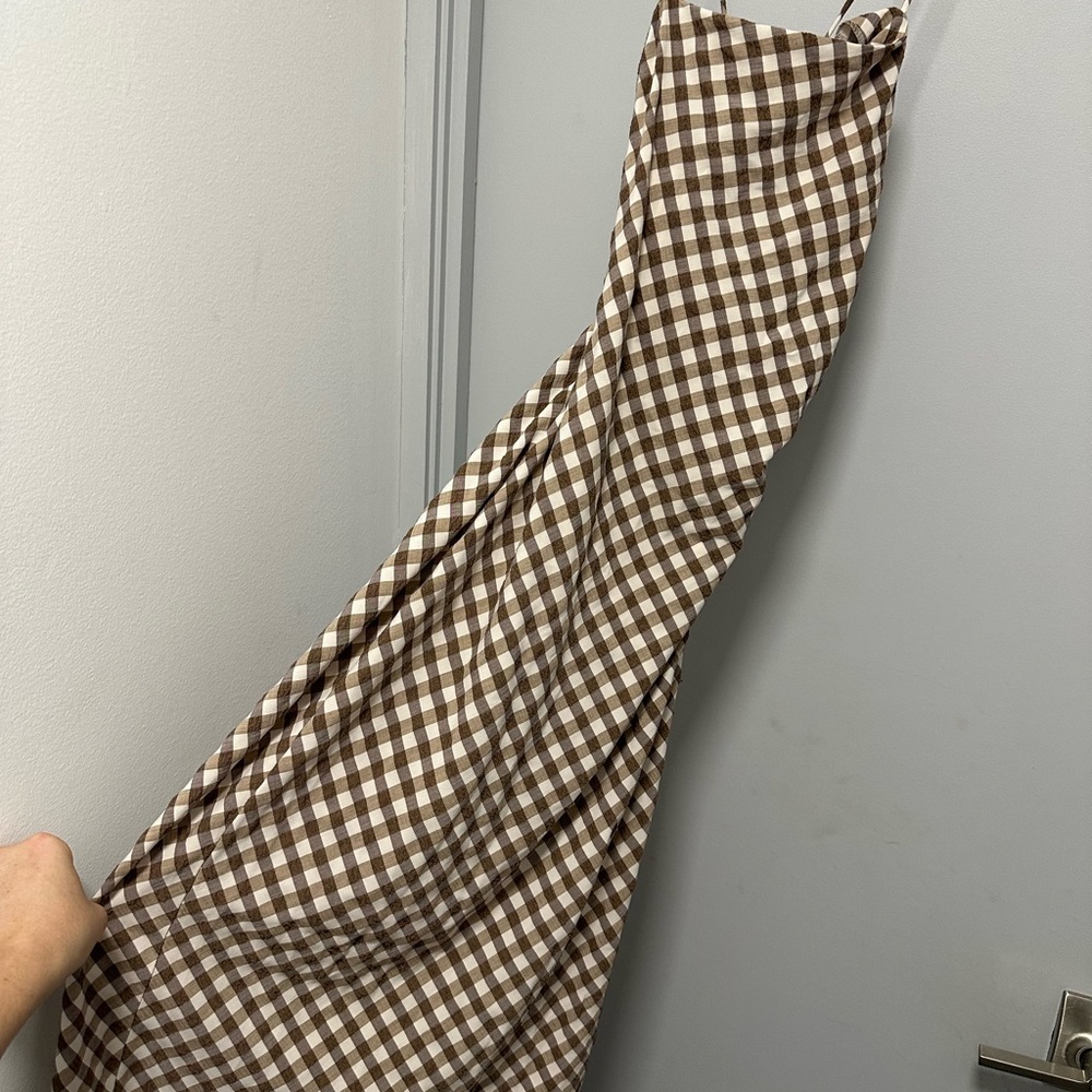 Zara Brown and Cream Gingham Slip Dress - Picture 6 of 7